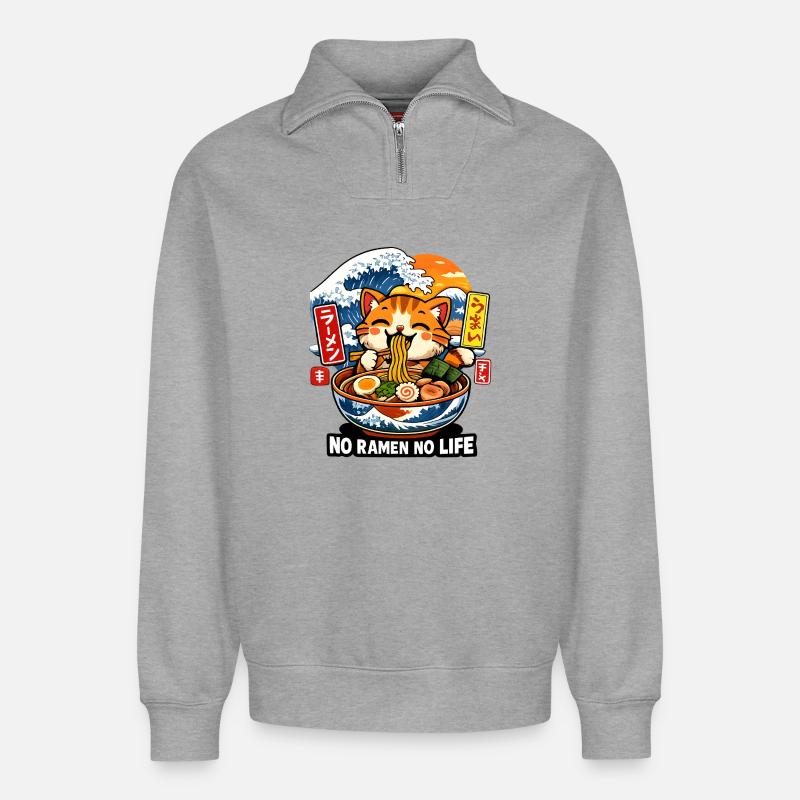 Ramen is Life - Relaxed Unisex Organic Half Zip Sweatshirt – von SPREAD - Grau meliert