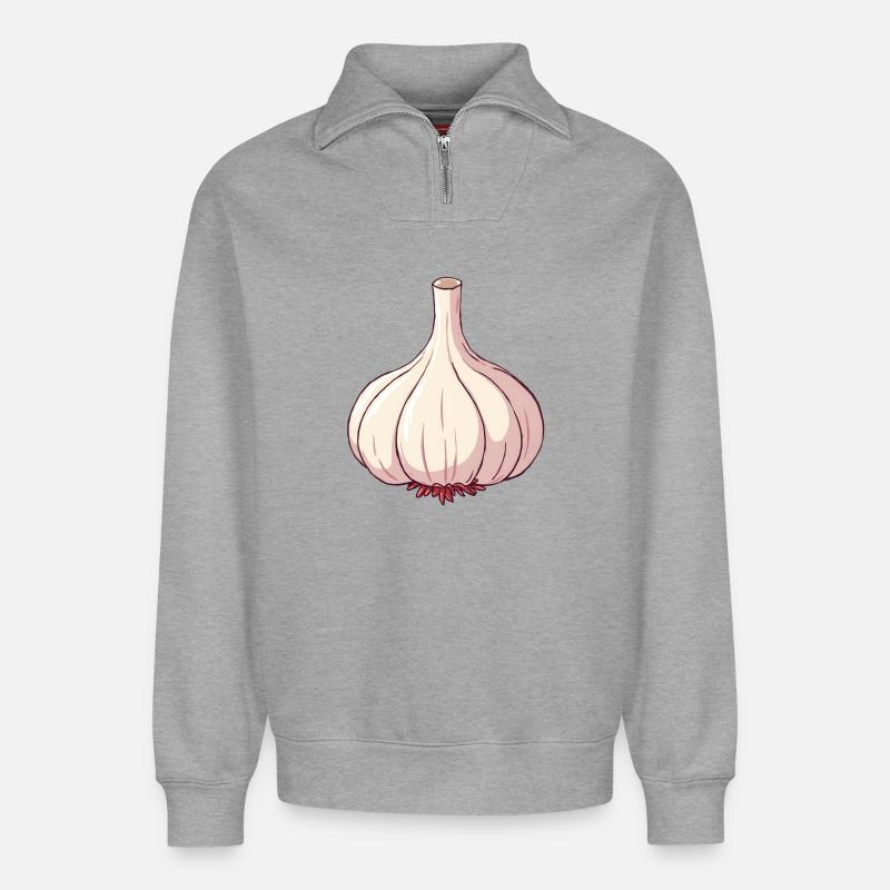 Knoblauch - Relaxed Unisex Organic Half Zip Sweatshirt – von SPREAD - Grau meliert