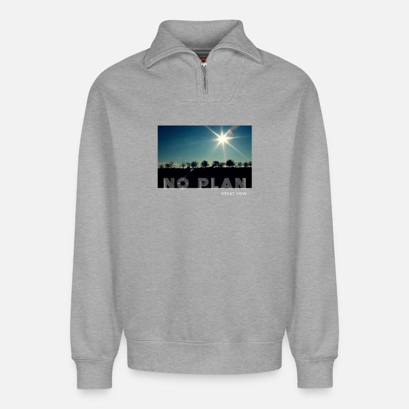 no plan - Relaxed Unisex Organic Half Zip Sweatshirt – by SPREAD - heather grey