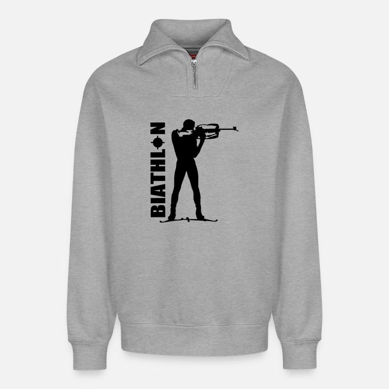 Biathlon - Relaxed Unisex Organic Half Zip Sweatshirt – von SPREAD - Grau meliert