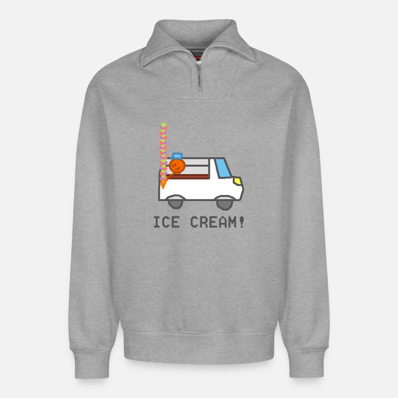 Eiswagen mit lächelnder Figur - Relaxed Unisex Organic Half Zip Sweatshirt – von SPREAD - Grau meliert