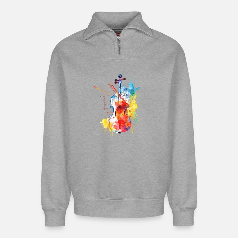 Farbenfrohe Violinenkunst - Relaxed Unisex Organic Half Zip Sweatshirt – von SPREAD - Grau meliert