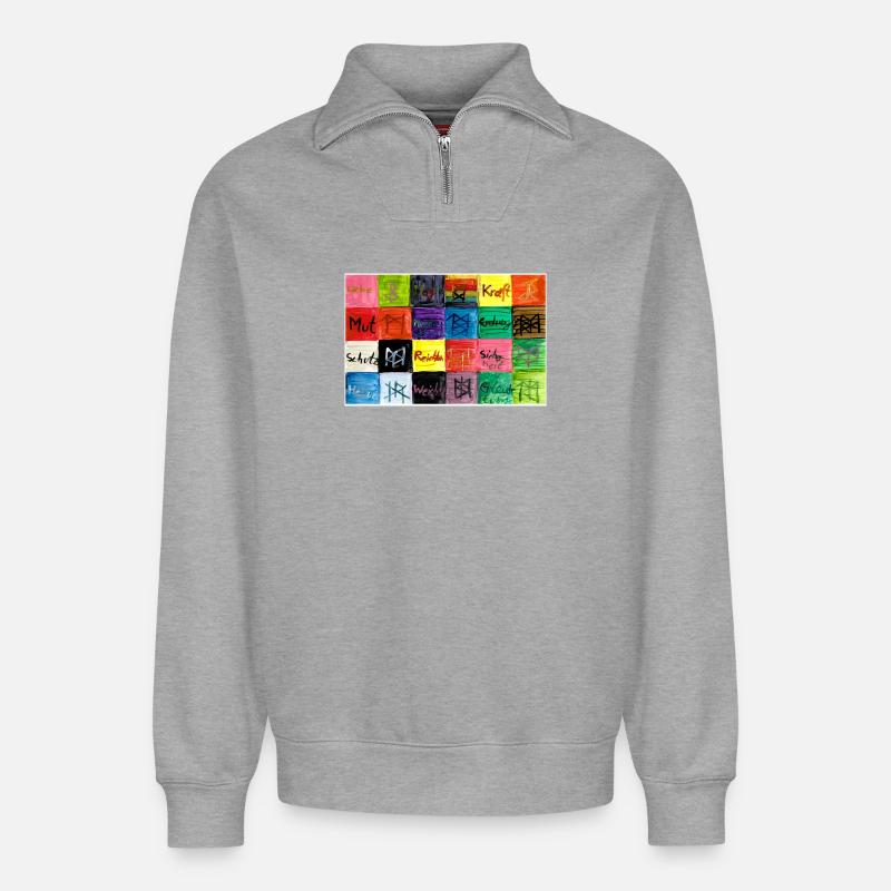 Runensegen_A5 - Relaxed Unisex Organic Half Zip Sweatshirt – von SPREAD - Grau meliert