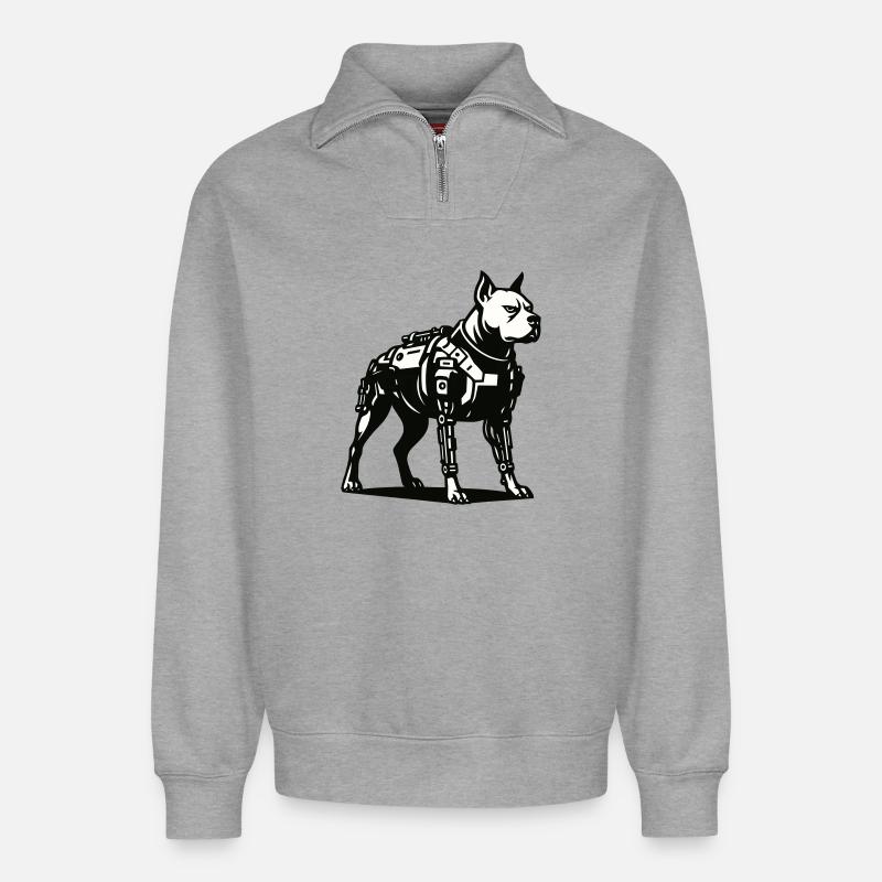 Cyborg Dog - Relaxed Unisex Organic Half Zip Sweatshirt – by SPREAD - heather grey