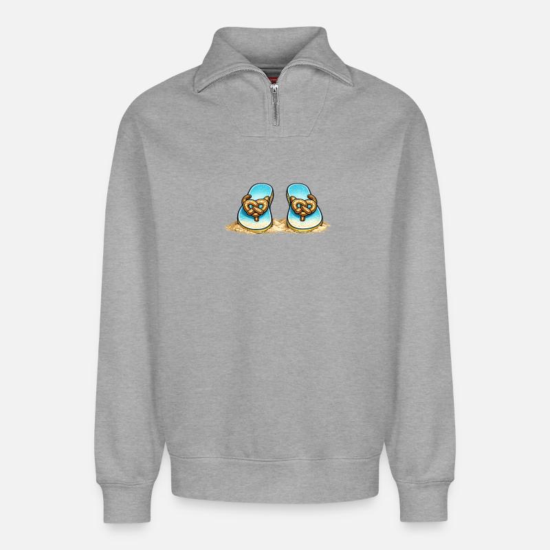 Blue Pretzel Bow Beach Flip-Flops - Relaxed Unisex Organic Half Zip Sweatshirt – von SPREAD - Grau meliert