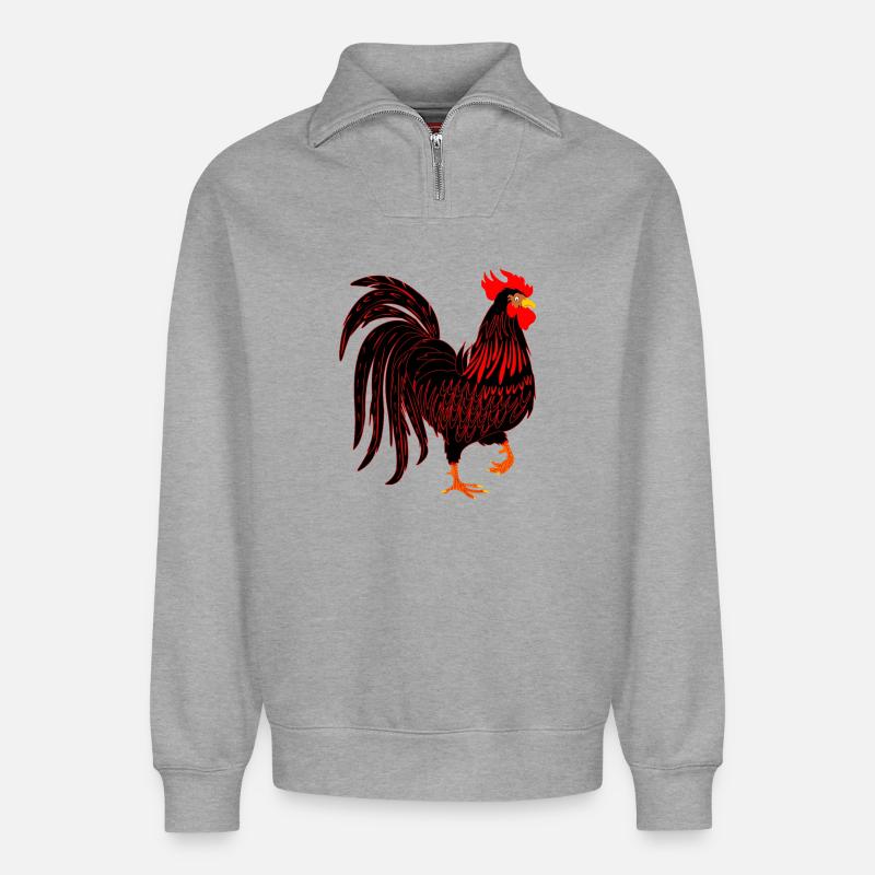 Schwarzer Hahn Coq - Relaxed Unisex Organic Half Zip Sweatshirt – von SPREAD - Grau meliert