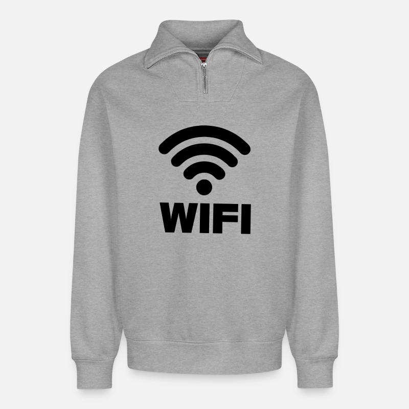 Connexion WIFI - Sweat unisexe décontracté en coton biologique à demi-zip – de SPREAD - gris chiné