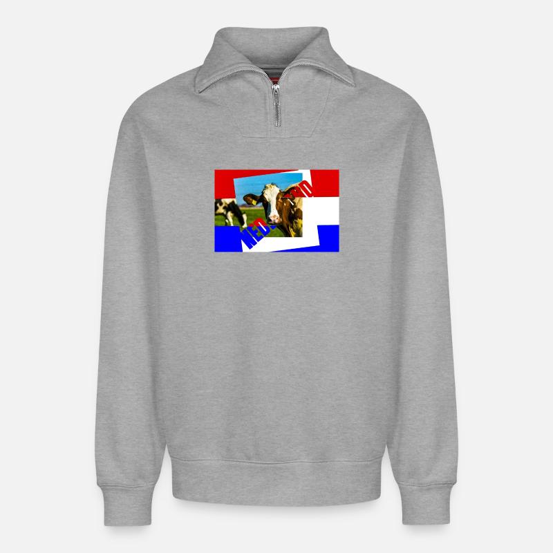 Kuhcollage in Primärfarben - Relaxed Unisex Organic Half Zip Sweatshirt – von SPREAD - Grau meliert