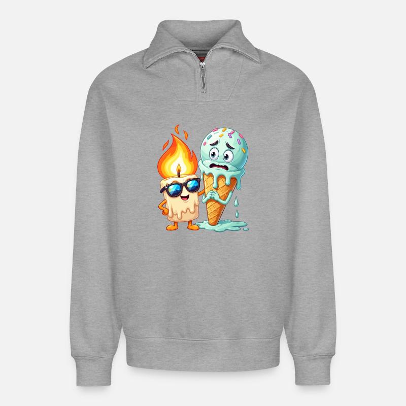 Flammenfreund Eiscreme Duo - Relaxed Unisex Organic Half Zip Sweatshirt – von SPREAD - Grau meliert