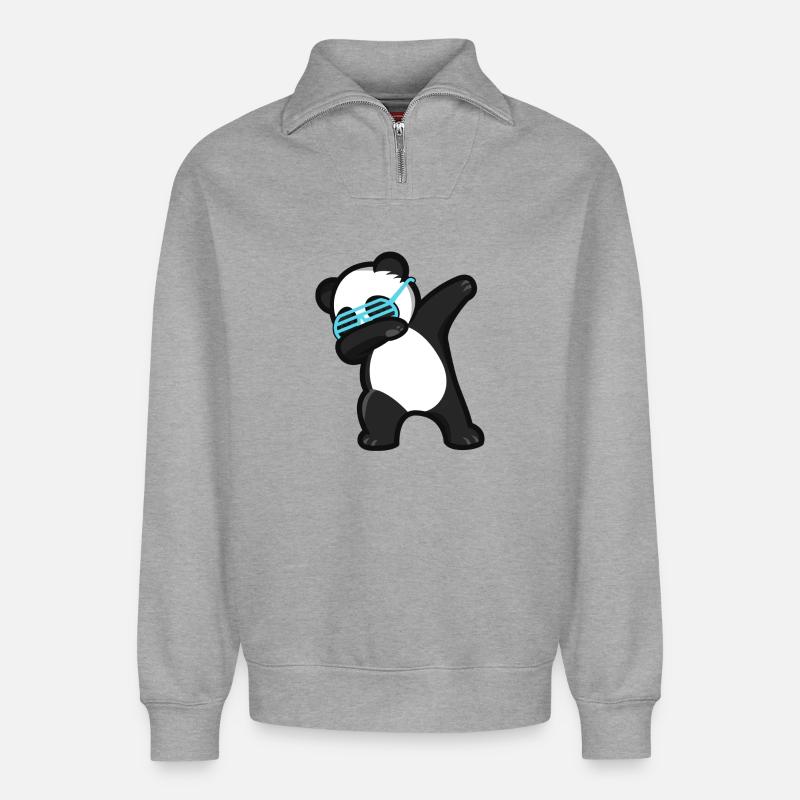 Dabbing Panda Panda Bear - Relaxed Unisex Organic Half Zip Sweatshirt – by SPREAD - heather grey