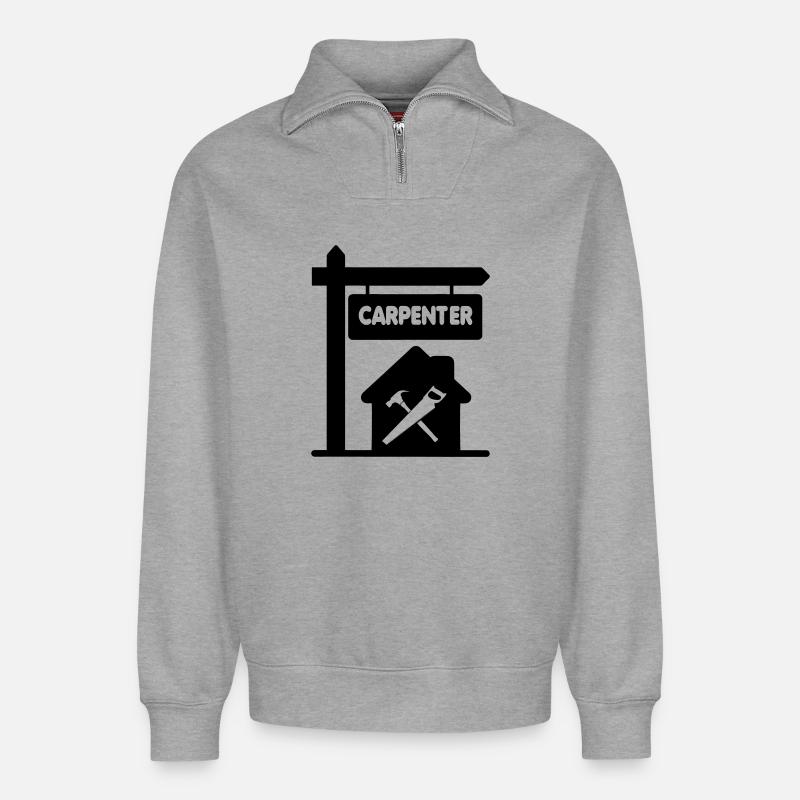 Transparentes Schild mit Textschreiner - Relaxed Unisex Organic Half Zip Sweatshirt – von SPREAD - Grau meliert