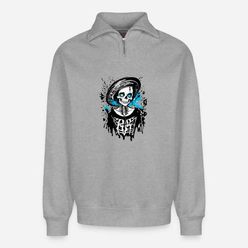 Lady Bones - Relaxed Unisex Organic Half Zip Sweatshirt – von SPREAD - Grau meliert