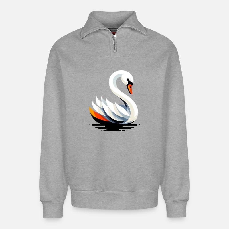 Schwan - Relaxed Unisex Organic Half Zip Sweatshirt – von SPREAD - Grau meliert
