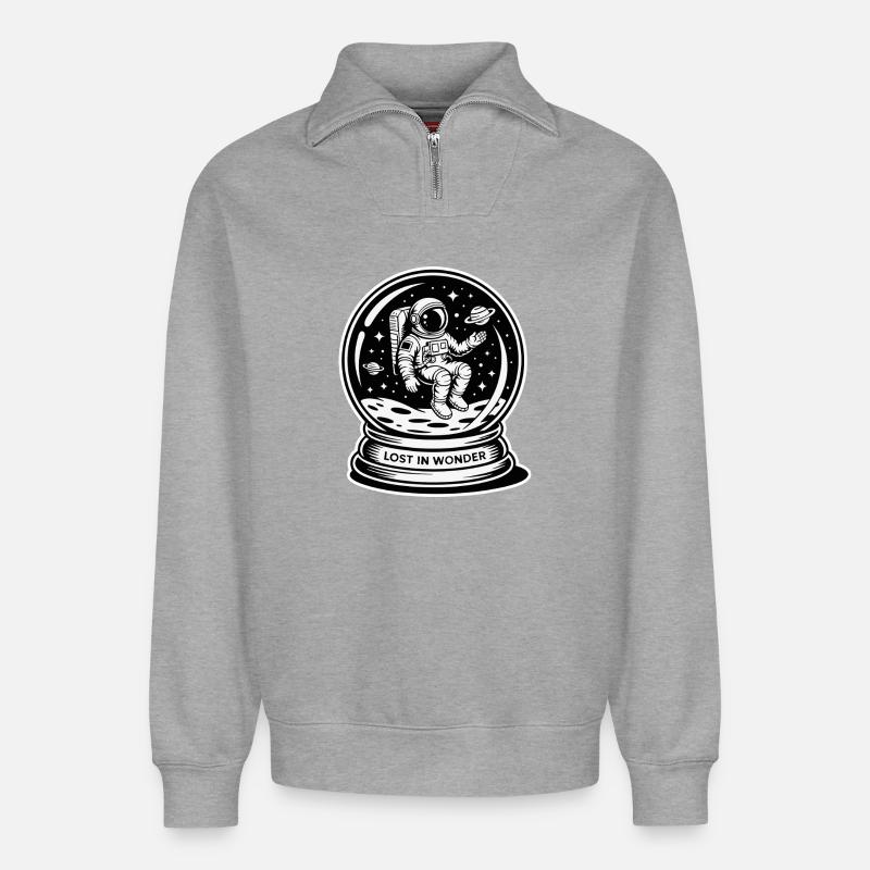 Verloren im Wunder: Sternenastronaut - Relaxed Unisex Organic Half Zip Sweatshirt – von SPREAD - Grau meliert