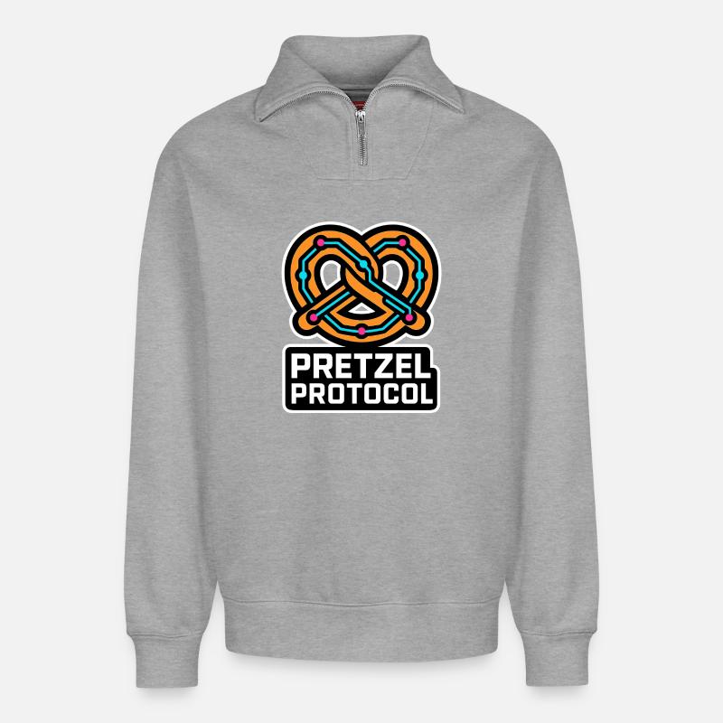 Protocole des bretzels - Sweat unisexe décontracté en coton biologique à demi-zip – de SPREAD - gris chiné