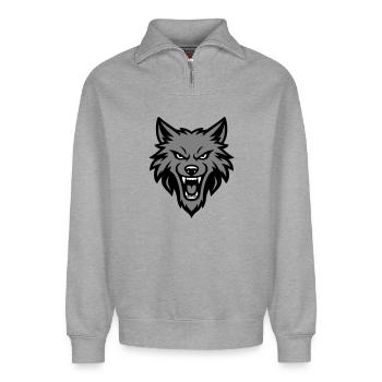 Wolf Kopf Logo - Relaxed Unisex Organic Half Zip Sweatshirt – von SPREAD - Grau meliert - Vorne