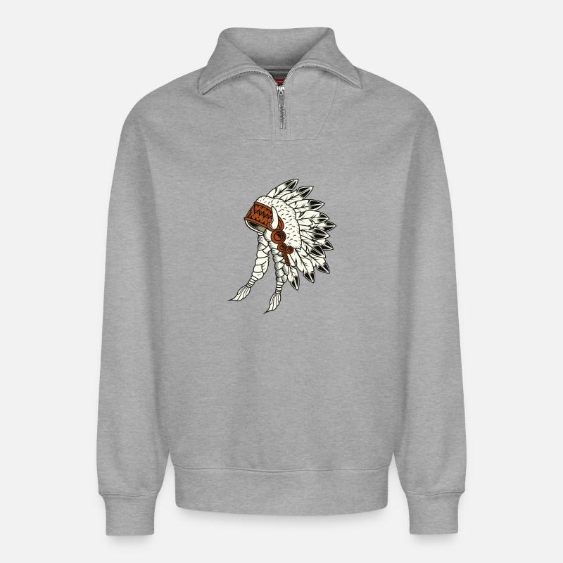 Indianer - Relaxed Unisex Organic Half Zip Sweatshirt – von SPREAD - Grau meliert