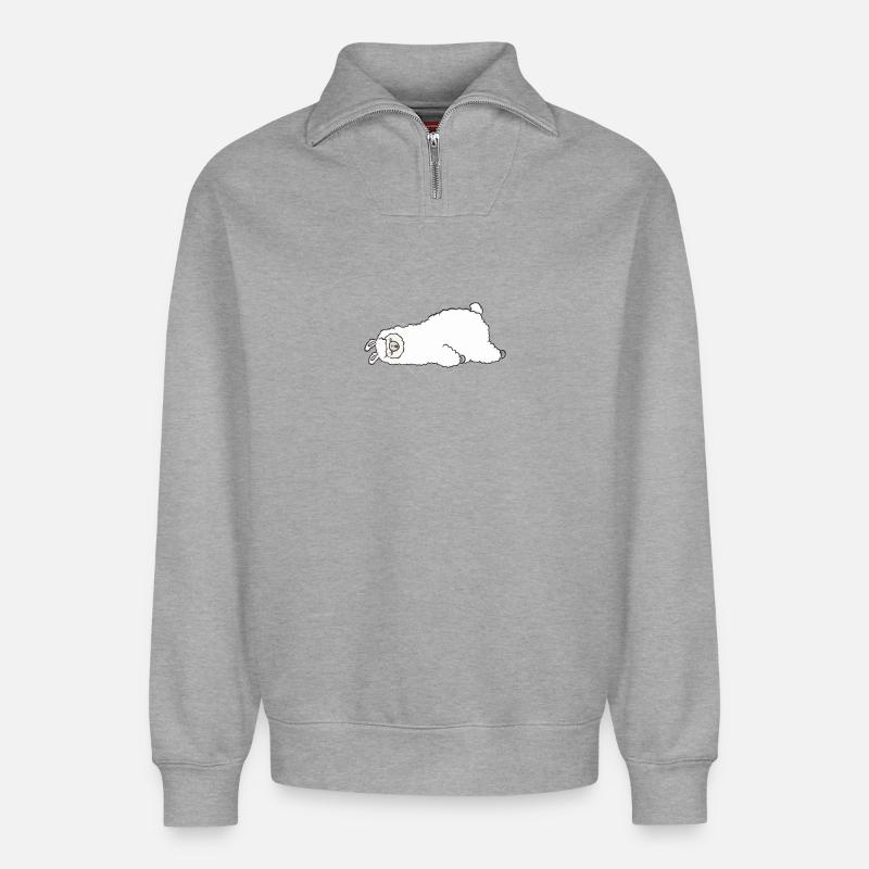 Lama endormi - Sweat unisexe décontracté en coton biologique à demi-zip – de SPREAD - gris chiné
