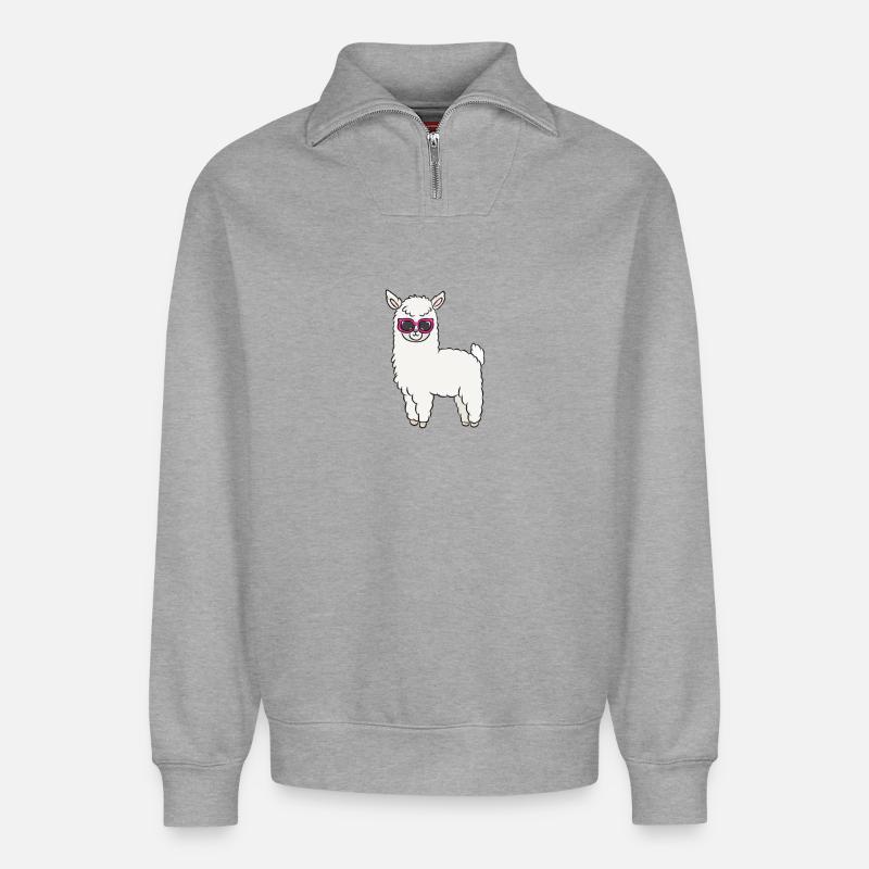 Lama Sonnenbrille - Relaxed Unisex Organic Half Zip Sweatshirt – von SPREAD - Grau meliert