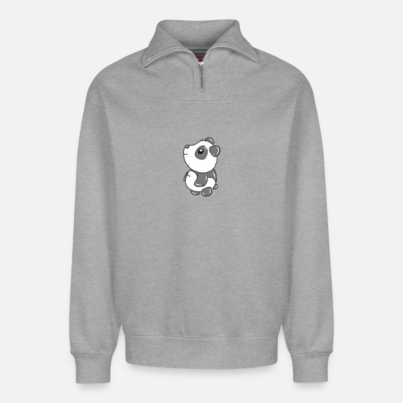 Panda - Relaxed Unisex Organic Half Zip Sweatshirt – von SPREAD - Grau meliert