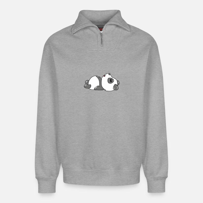 Panda - Relaxed Unisex Organic Half Zip Sweatshirt – von SPREAD - Grau meliert
