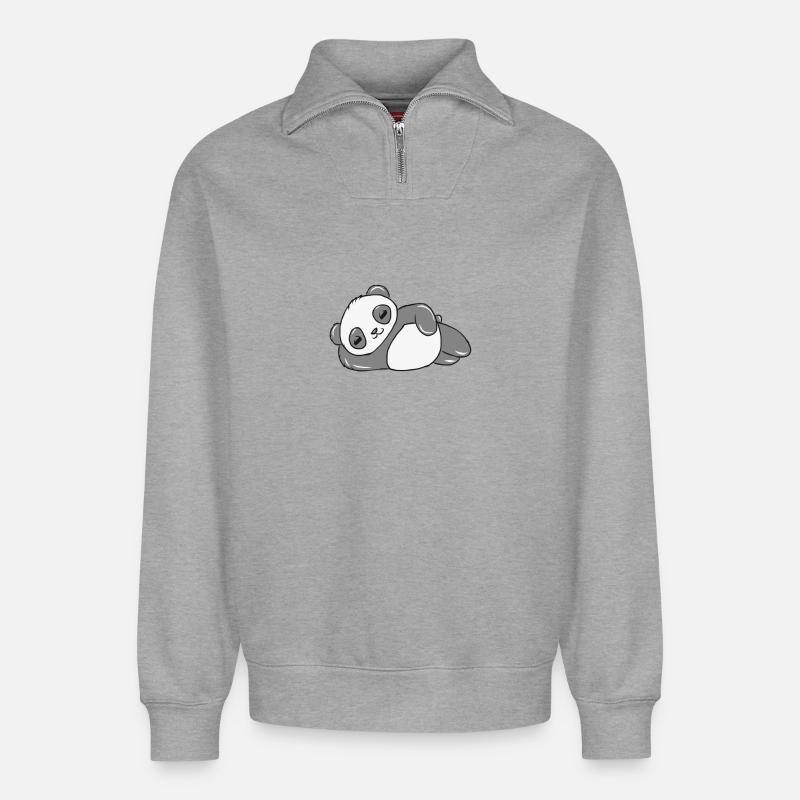 panda - Sweat unisexe décontracté en coton biologique à demi-zip – de SPREAD - gris chiné