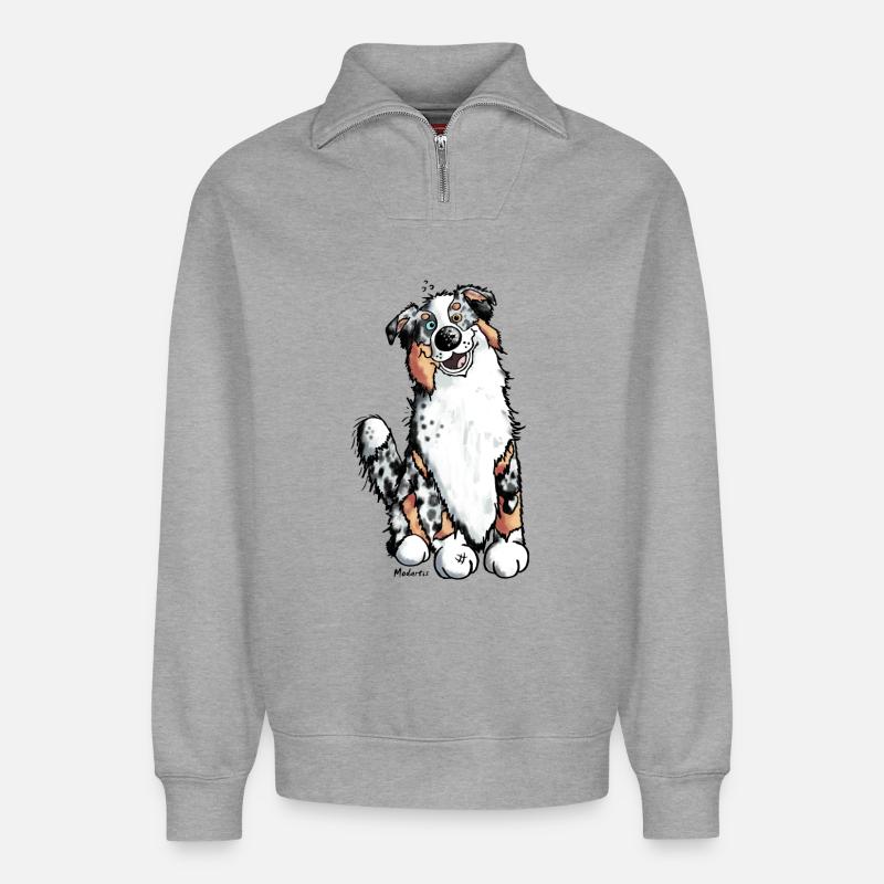 Fröhlicher Australian Shepherd - Relaxed Unisex Organic Half Zip Sweatshirt – von SPREAD - Grau meliert