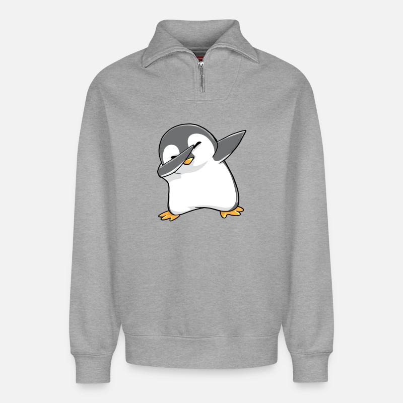 Pinguin Dabbing - Relaxed Unisex Organic Half Zip Sweatshirt – von SPREAD - Grau meliert