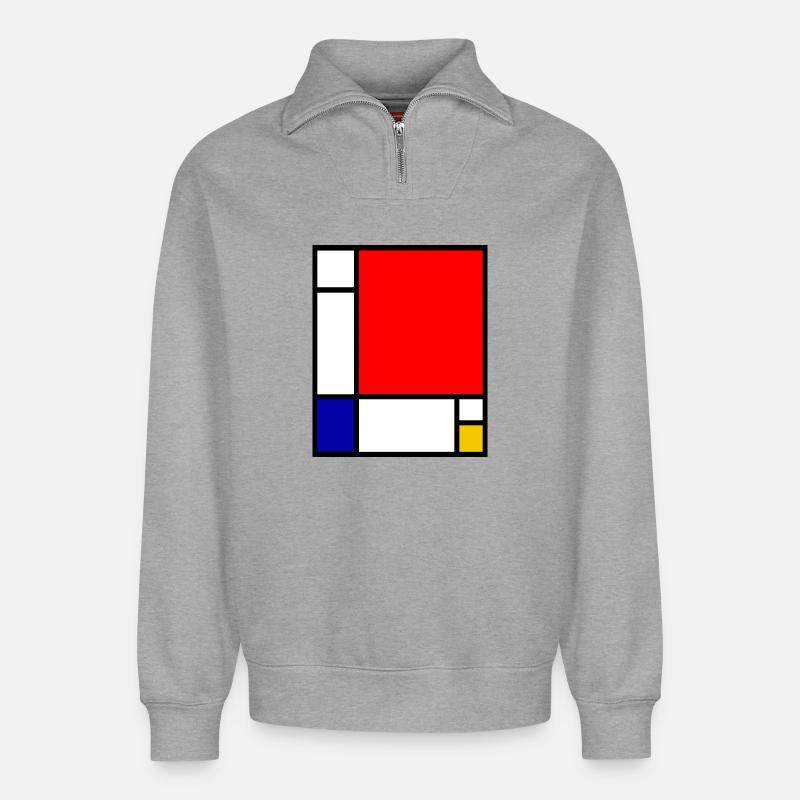 Mondrian 1 - Relaxed Unisex Organic Half Zip Sweatshirt – von SPREAD - Grau meliert