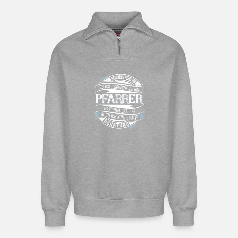 Pfarrer - Relaxed Unisex Organic Half Zip Sweatshirt – von SPREAD - Grau meliert