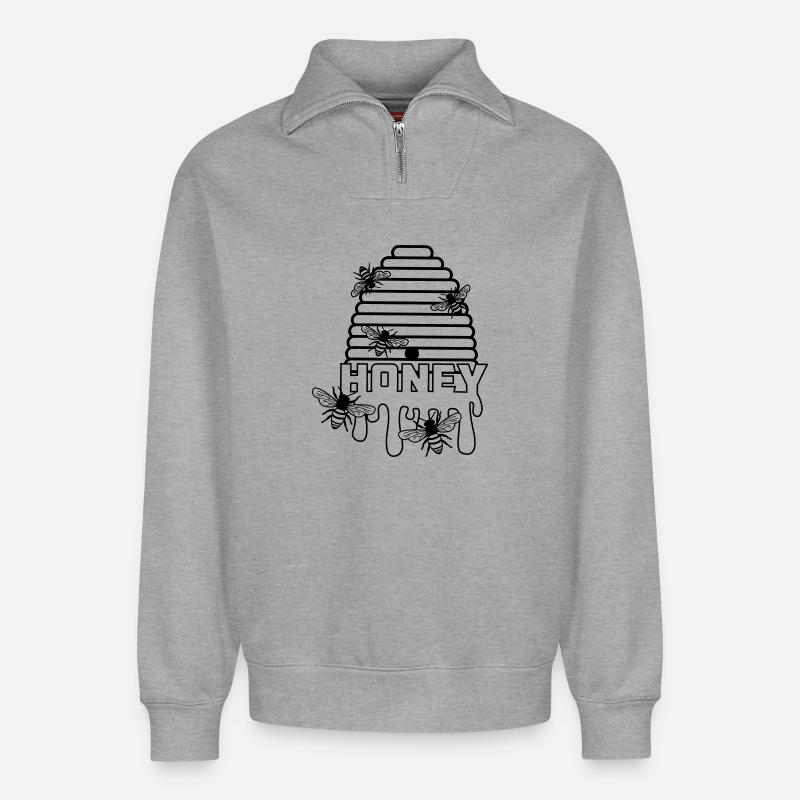 Bee honey hive - Relaxed Unisex Organic Half Zip Sweatshirt – by SPREAD - heather grey