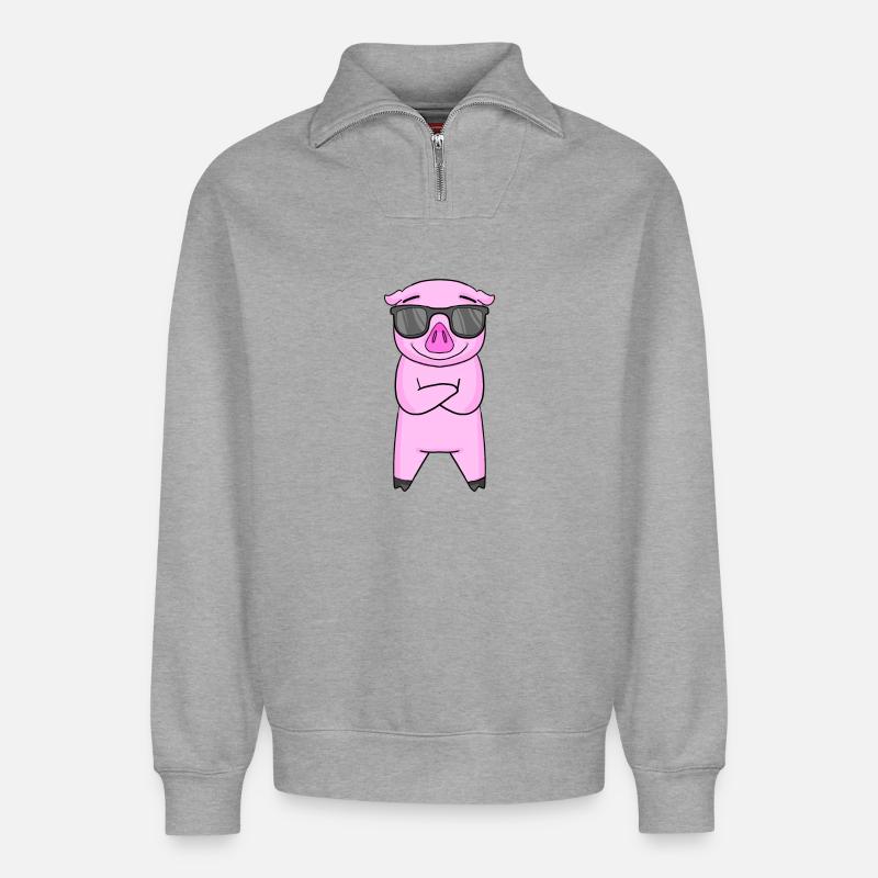 Schwein mit Sonnenbrille - Relaxed Unisex Organic Half Zip Sweatshirt – von SPREAD - Grau meliert