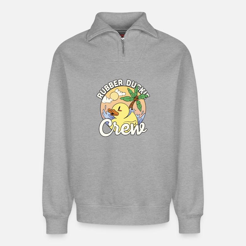 Rubber Duck Rubber Duckie Crew - Relaxed Unisex Organic Half Zip Sweatshirt – von SPREAD - Grau meliert