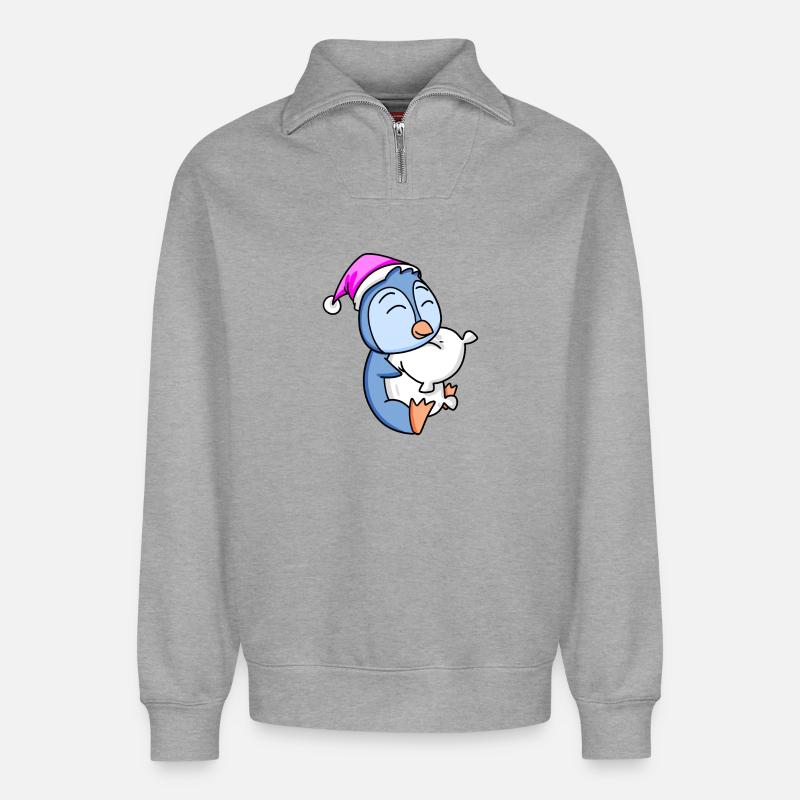Penguin with pillow - Relaxed Unisex Organic Half Zip Sweatshirt – by SPREAD - heather grey