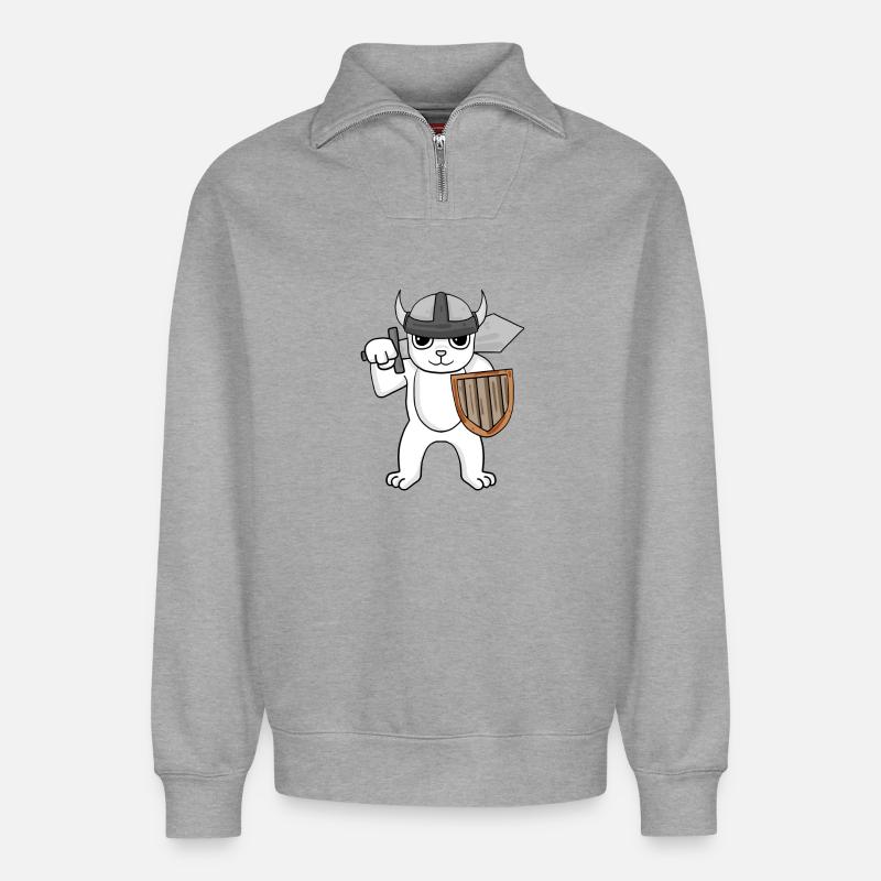 Wikinger Bär - Relaxed Unisex Organic Half Zip Sweatshirt – von SPREAD - Grau meliert