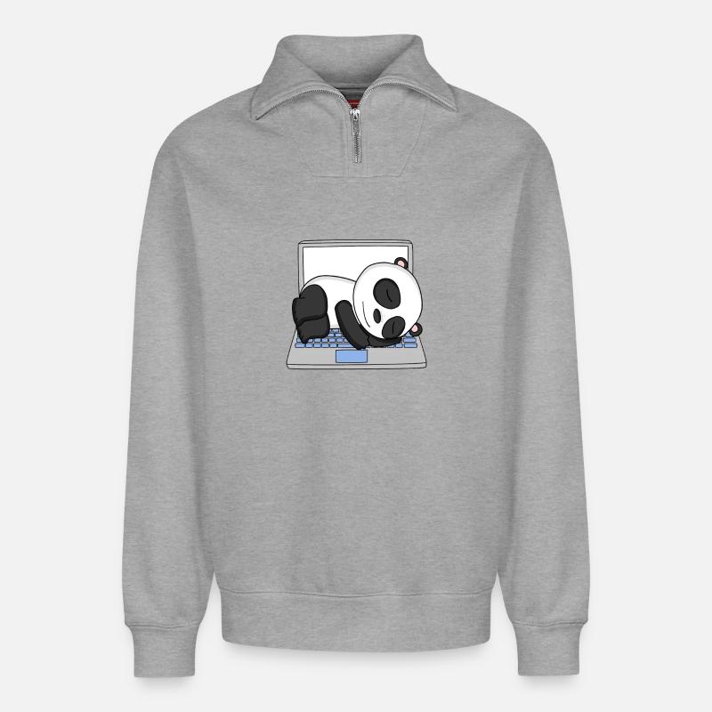 Panda - Sweat unisexe décontracté en coton biologique à demi-zip – de SPREAD - gris chiné