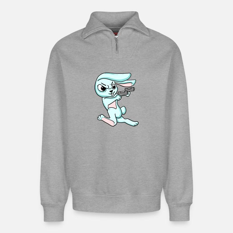 Hase mit Pistole - Relaxed Unisex Organic Half Zip Sweatshirt – von SPREAD - Grau meliert