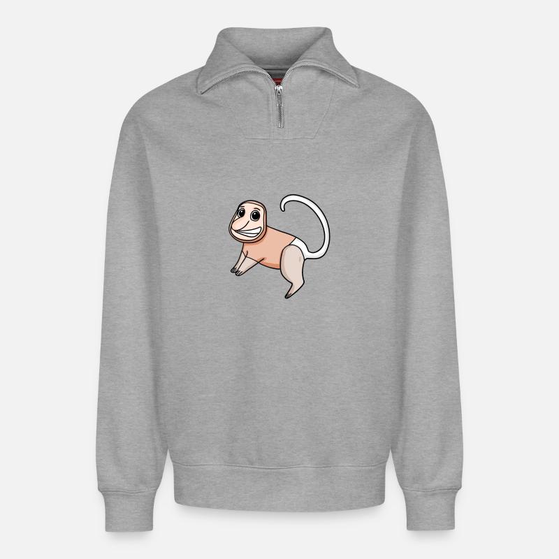 Nasenaffe Affe Affen - Relaxed Unisex Organic Half Zip Sweatshirt – von SPREAD - Grau meliert