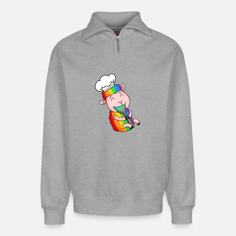 Schaf Koch Niedlich - Relaxed Unisex Organic Half Zip Sweatshirt – von SPREAD - Grau meliert