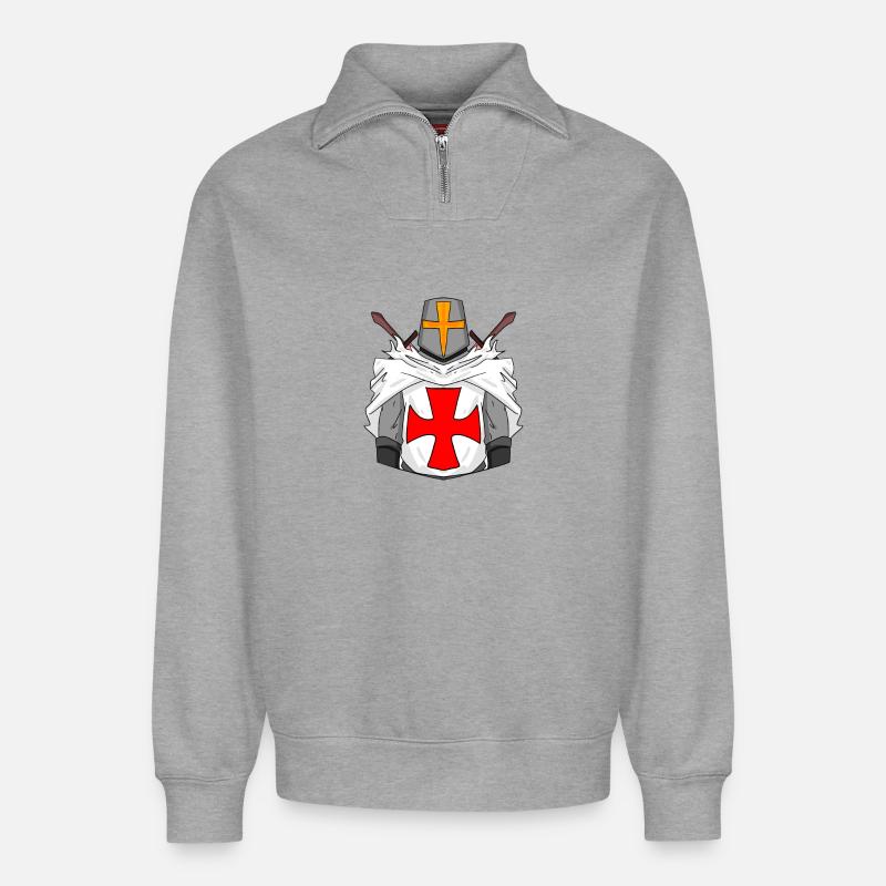 Templar Sword Cross - Relaxed Unisex Organic Half Zip Sweatshirt – by SPREAD - heather grey