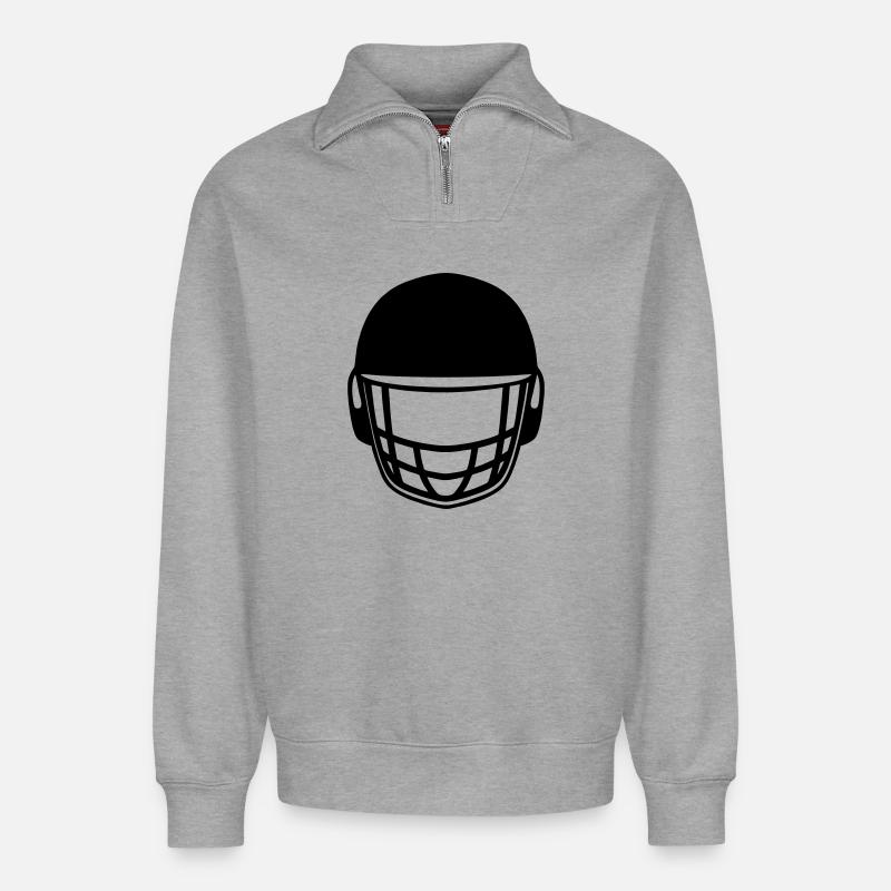 Logo du casque de cricket - Sweat unisexe décontracté en coton biologique à demi-zip – de SPREAD - gris chiné