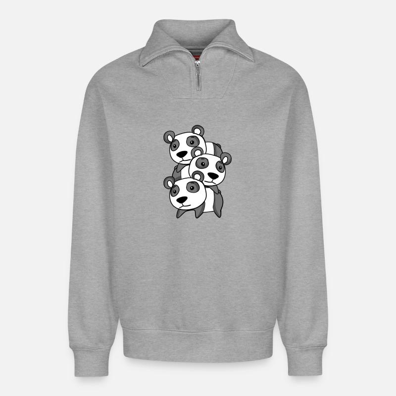 Pandas Panda - Sweat unisexe décontracté en coton biologique à demi-zip – de SPREAD - gris chiné