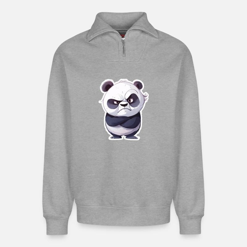 Panda offensé pris - Sweat unisexe décontracté en coton biologique à demi-zip – de SPREAD - gris chiné