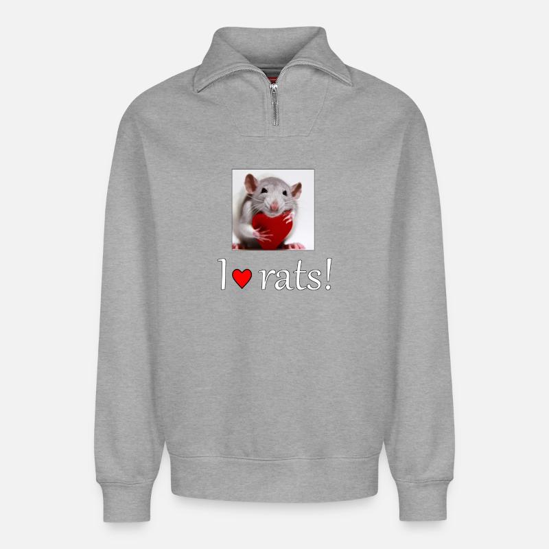 Ratte mit Herz - Relaxed Unisex Organic Half Zip Sweatshirt – von SPREAD - Grau meliert