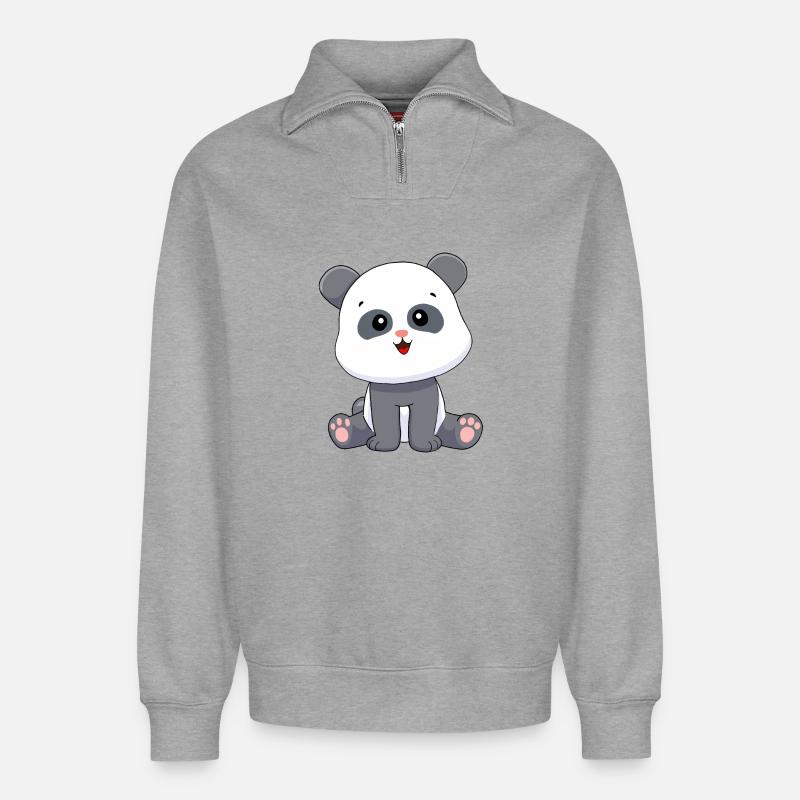 Panda Pandabär - Relaxed Unisex Organic Half Zip Sweatshirt – von SPREAD - Grau meliert
