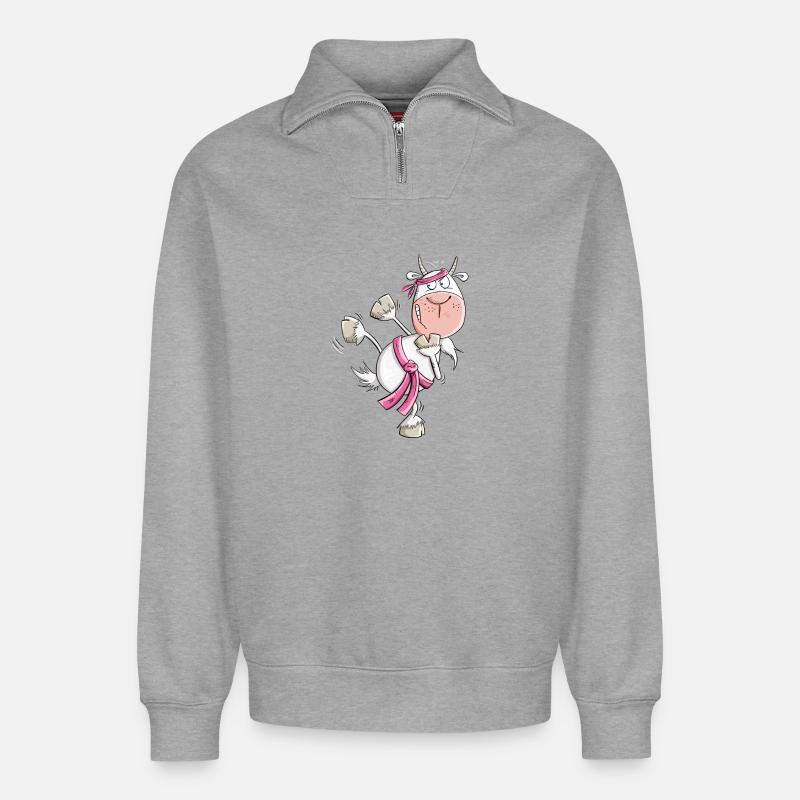 Karate Ziege Kampfsport - Relaxed Unisex Organic Half Zip Sweatshirt – von SPREAD - Grau meliert