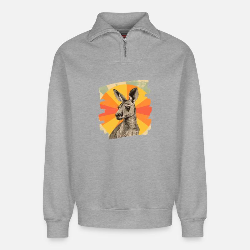 Känguru Retro - Relaxed Unisex Organic Half Zip Sweatshirt – von SPREAD - Grau meliert