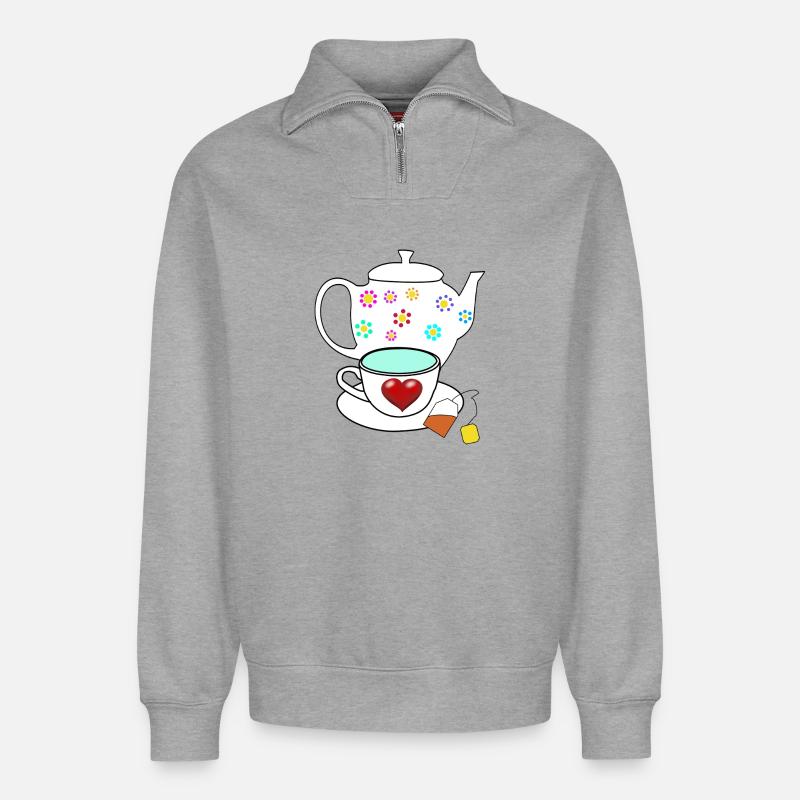 Tee Teekanne Teebeutel Tasse - Relaxed Unisex Organic Half Zip Sweatshirt – von SPREAD - Grau meliert