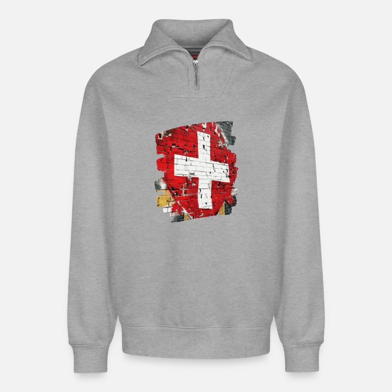 Schweizer Flagge Schweiz - Relaxed Unisex Organic Half Zip Sweatshirt – von SPREAD - Grau meliert
