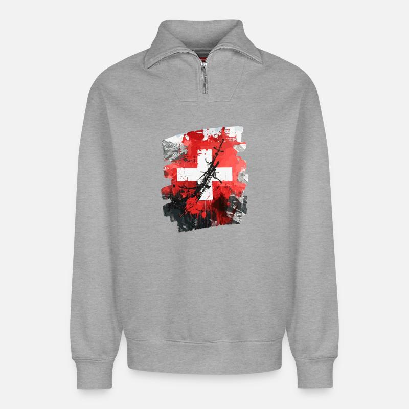 Schweizer Flagge Schweiz - Relaxed Unisex Organic Half Zip Sweatshirt – von SPREAD - Grau meliert